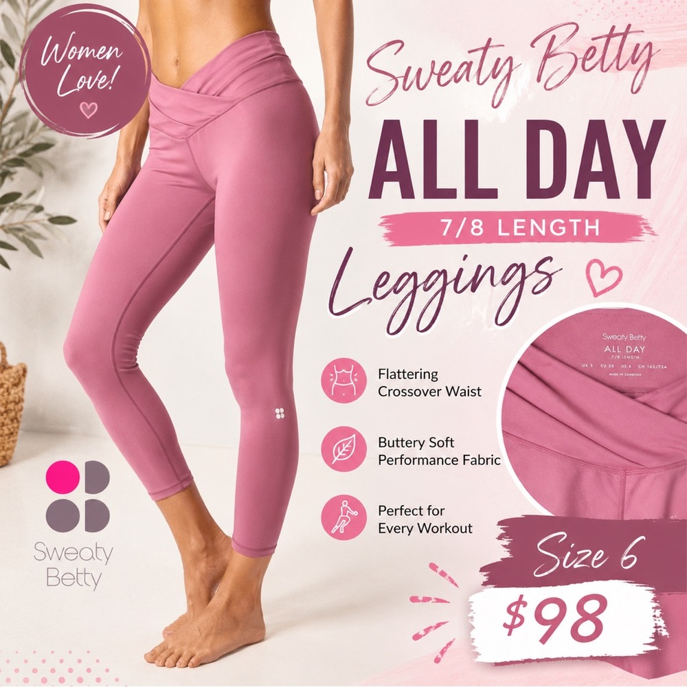 Sweaty Betty All Day 7/8 Length Crossover Waist Leggings Size 6 $98